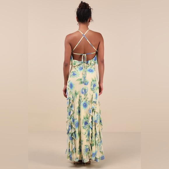 LULU’S Casey Yellow Floral Halter Ruffled Maxi Dress - Picture 5 of 5